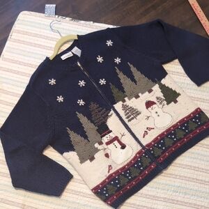 Croft & Barrow Navy Zip-Up Sweater with Snowman Design